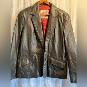 Vintage Clipper Mist leather Blazer jacket. Black/deep gray. Size 18. Pockets.